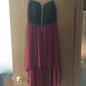 Strapless Maroon and Black High-Low Dress